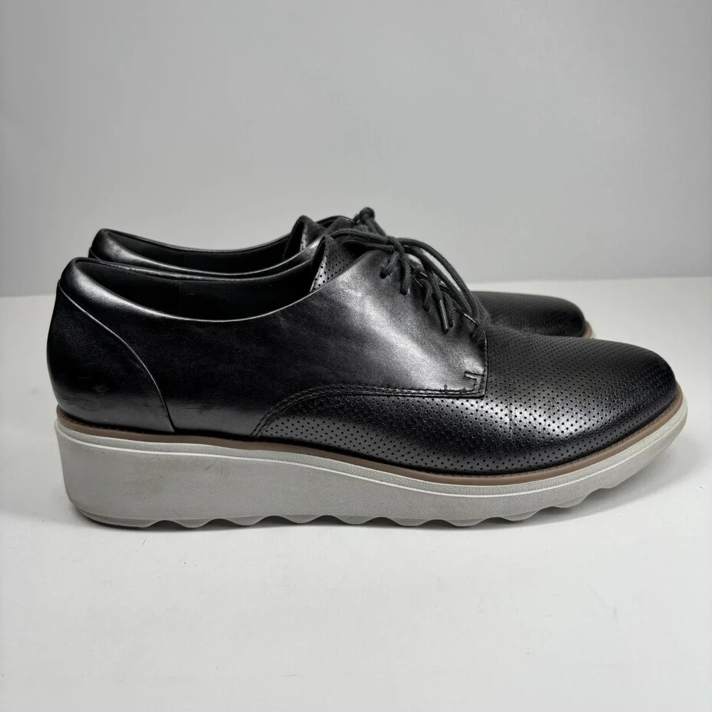 Clarks Sharon Crystal  Women's US 11M Pewter Leather Wedge Oxford Shoes Platform